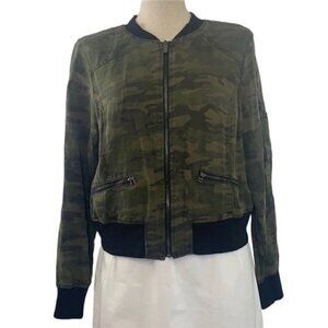 Sanctuary Camo Denim Bomber Jacket - Green/Brown/Black Cotton, Size Small